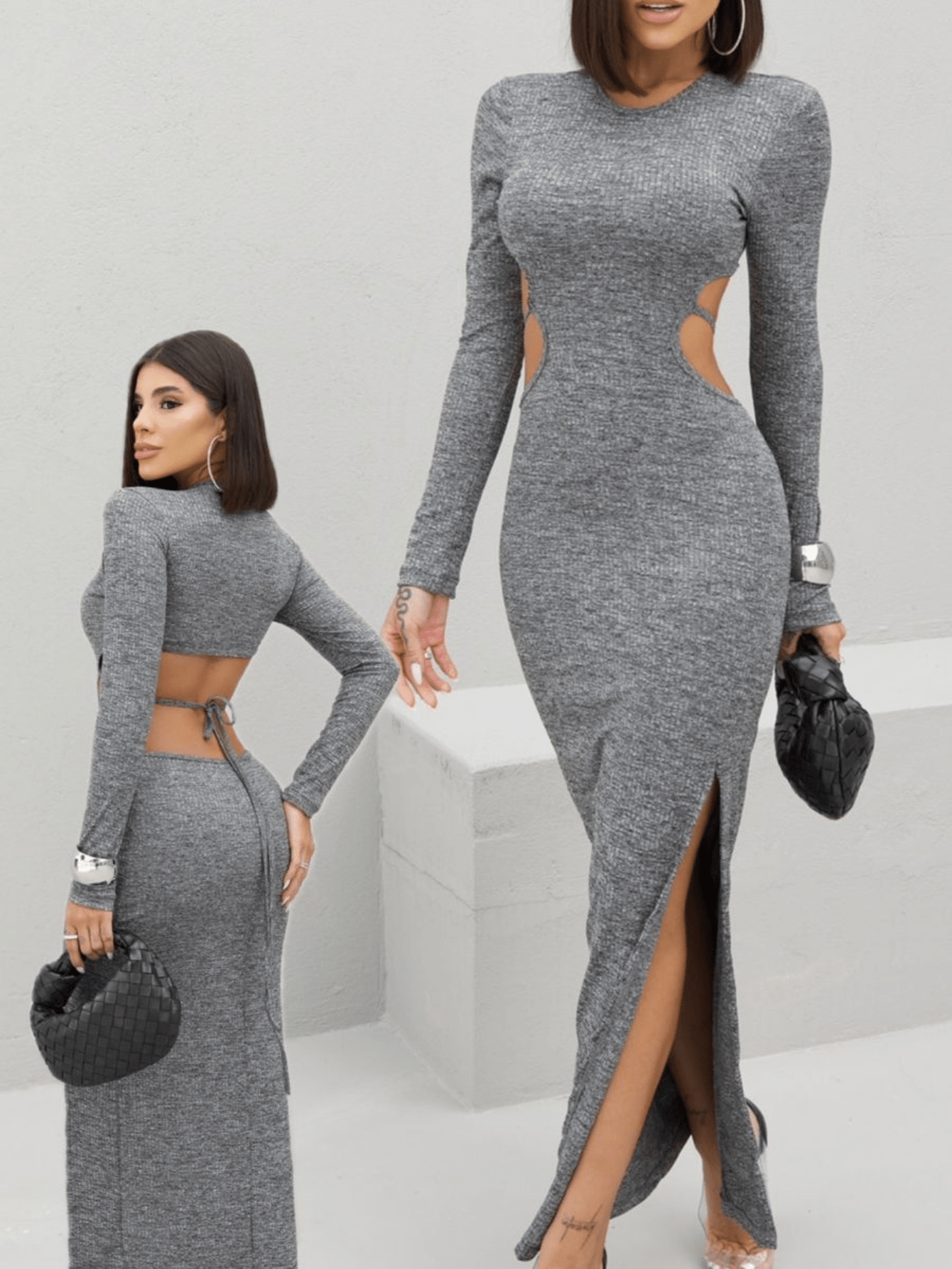 VESTIDO ELEGANTE CANELADO MIDI - BELLA